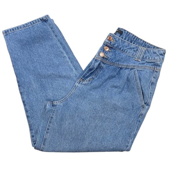 Vintage FOREVER 21 Yoked Mom Jeans Cropped Size 31W Tapered 3 Button 80's-90's - Picture 5 of 16